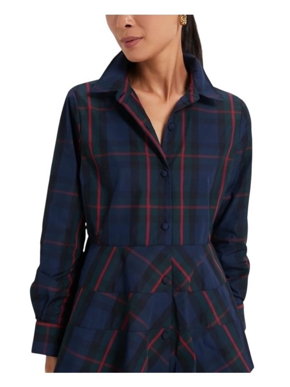 NWT Tuckernuck Navy Plaid peplum Shirt with Red Stripes